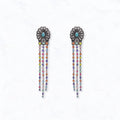 Western Concho Colorful Rhinestone Fringe Earrings