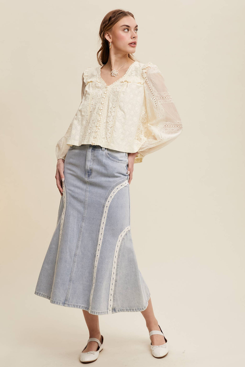 Lina Delicate Embroidered Lace Blouse