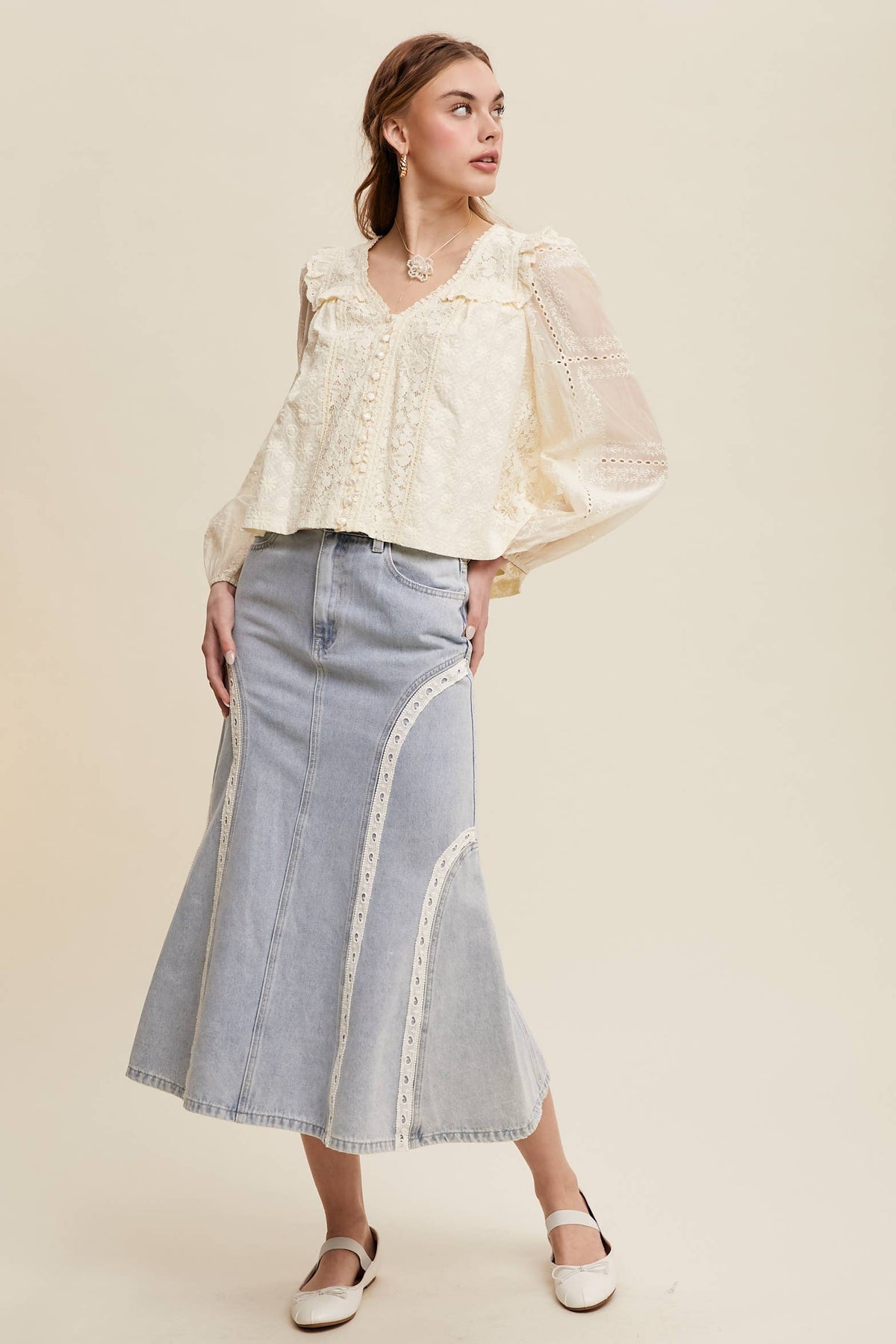 Lina Delicate Embroidered Lace Blouse