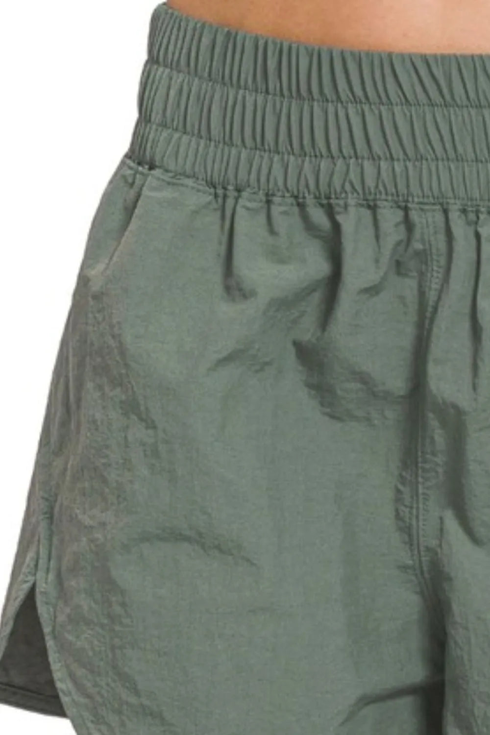 Zenana Windbreaker Smocked Waistband Running Shorts