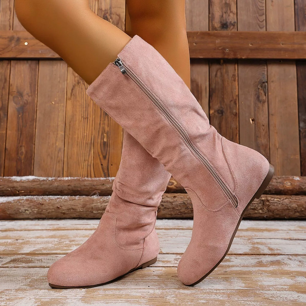 Round Toe Side Zip Boots