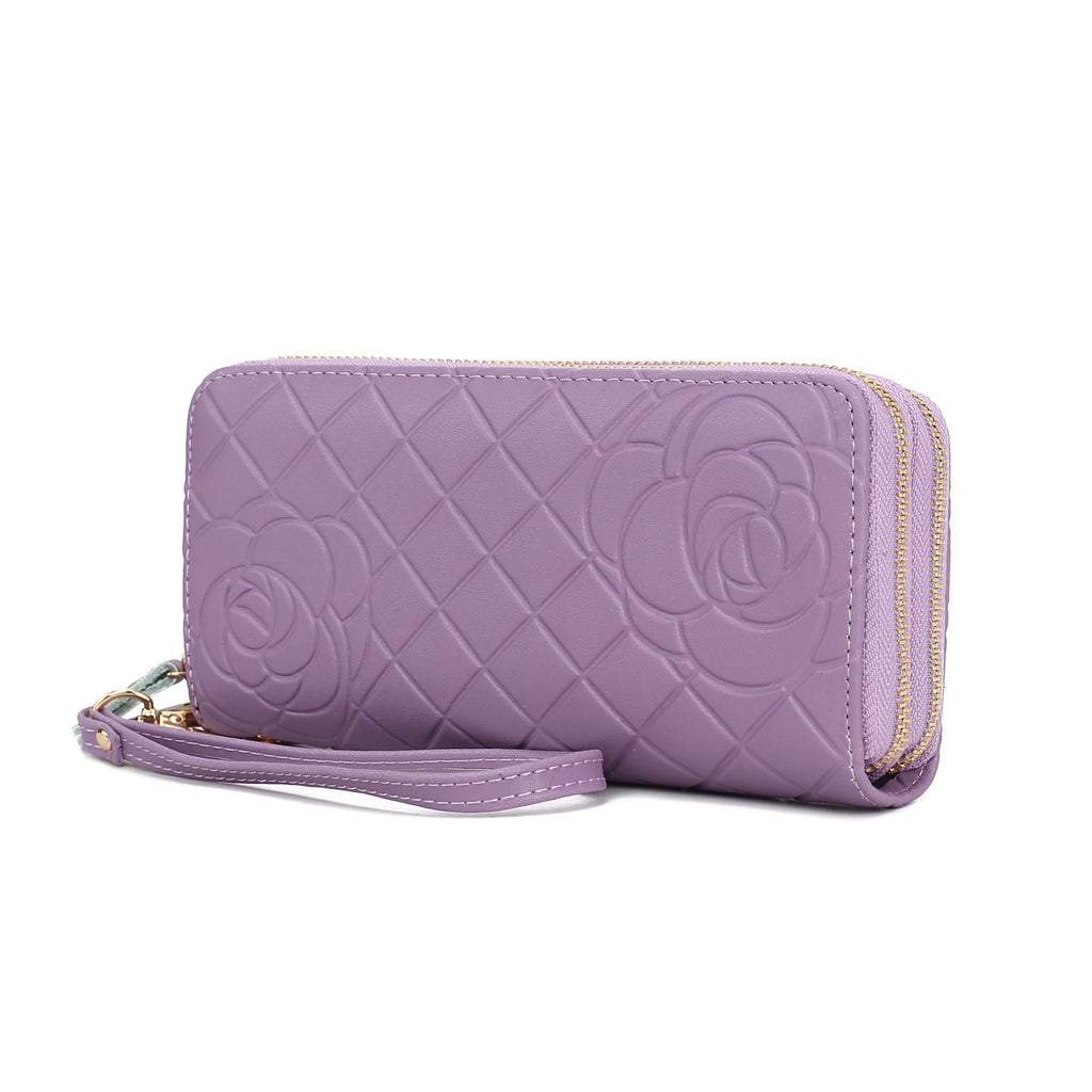 MKF Collection Honey Genuine Leather Quilted Flower Embossed Women Wristlet Wallet by Mia K