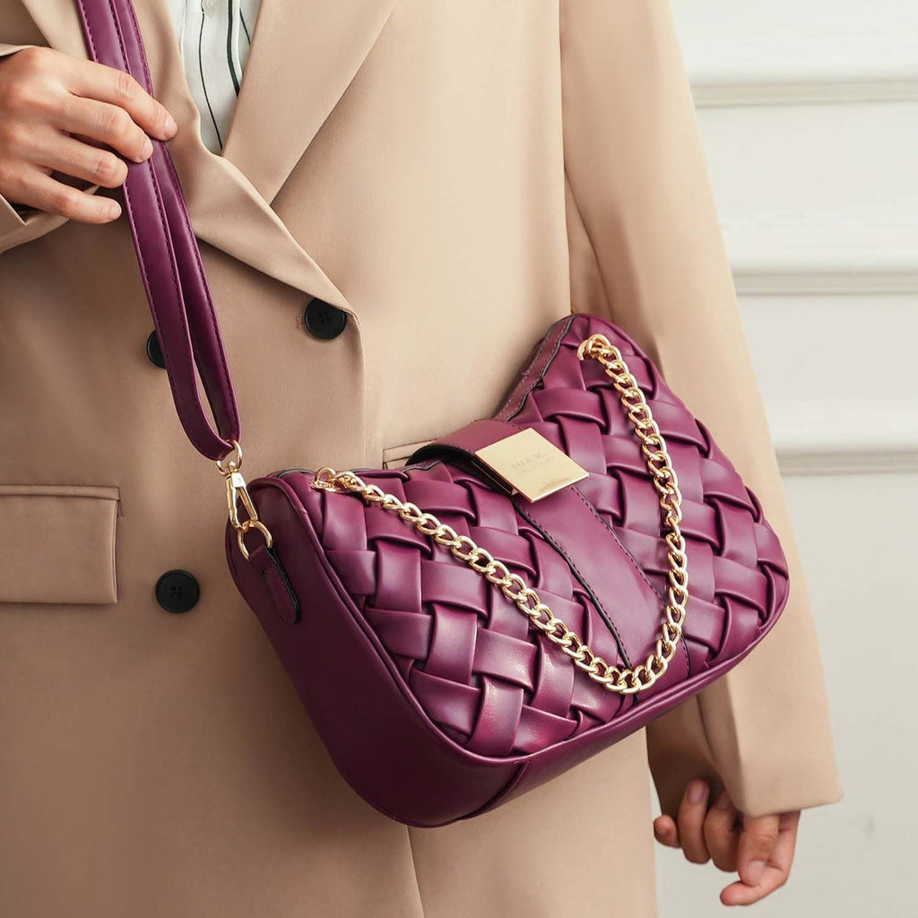 MKF Collection Solari Braided Chain Shoulder Bag. Stylish Handbag with Gold Tone Accents by Mia K.