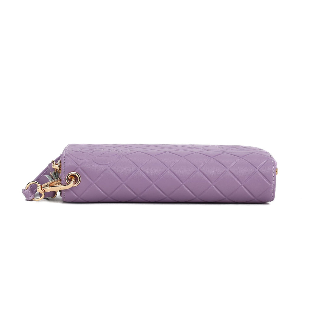 MKF Collection Honey Genuine Leather Quilted Flower Embossed Women Wristlet Wallet by Mia K