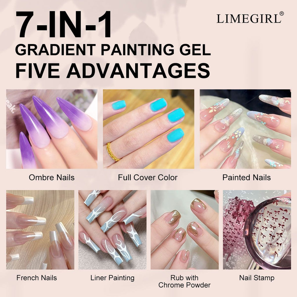 Limegirl Gradient Painting Gel, 9 Bright Colors Ombre GelNail Polish for Pigment Pat Nails Nails French ManicureSoak Off UV Set