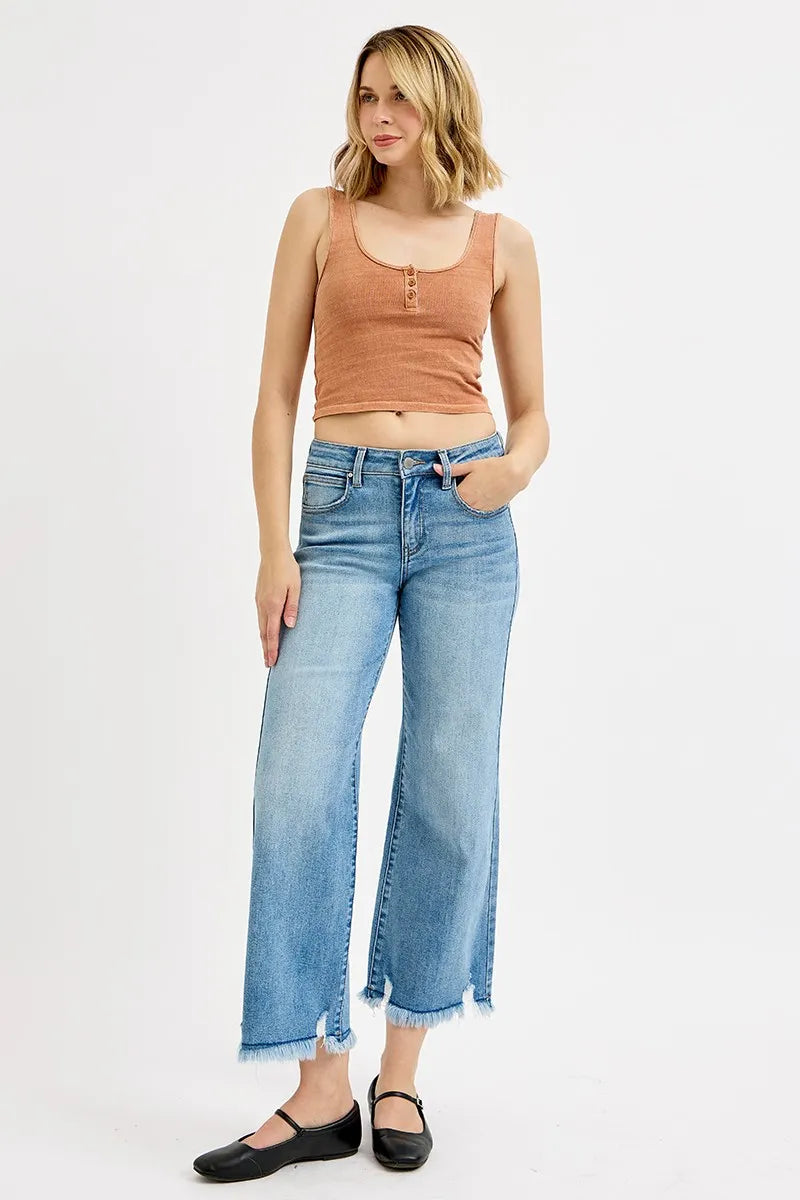 RISEN Full Size Mid Rise Crop Wide Leg Jeans Plus Size