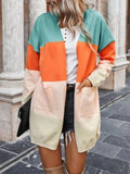 Color-Block Open Front Knit Cardigan