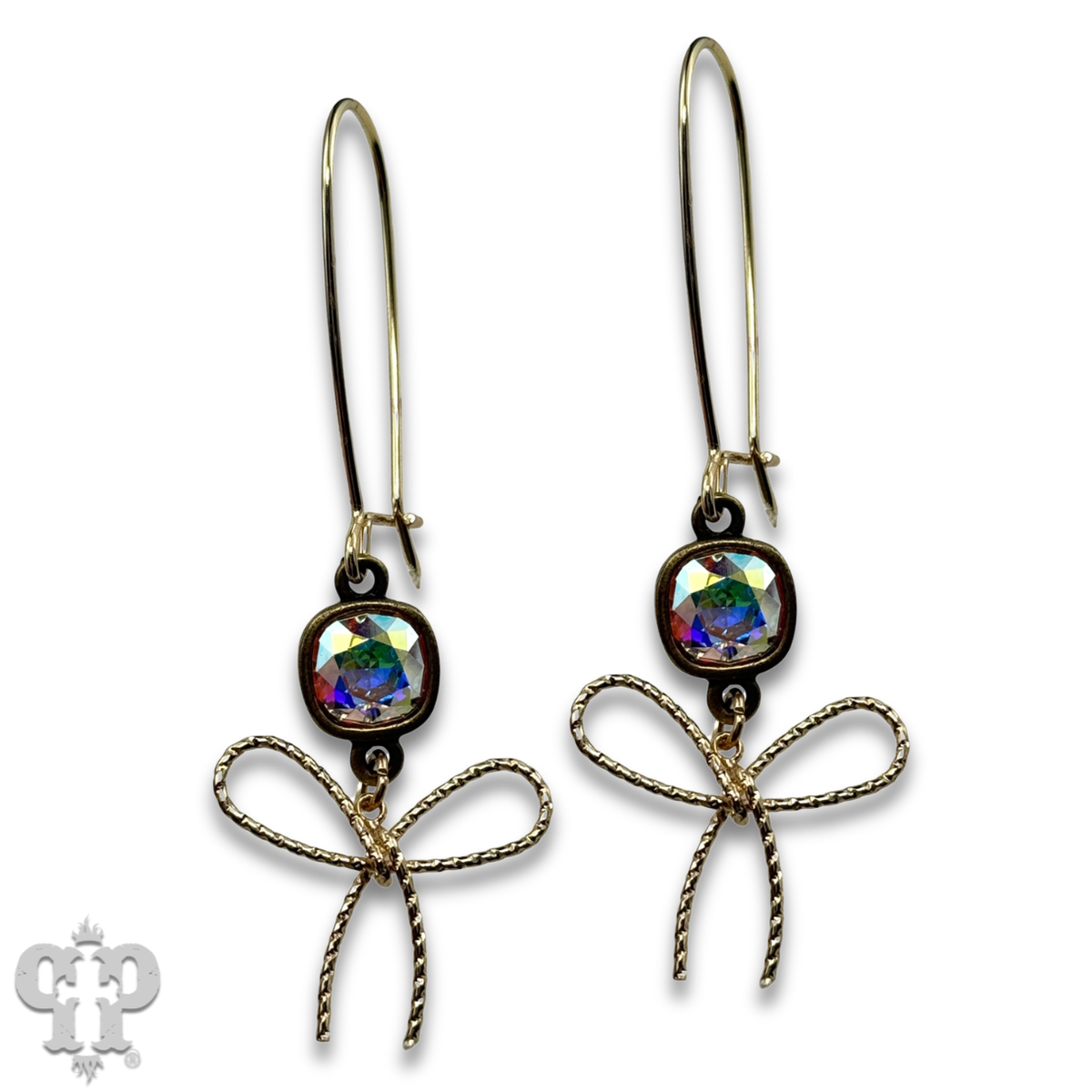 Textured bow earring with crystals from Swarovski®- LC
