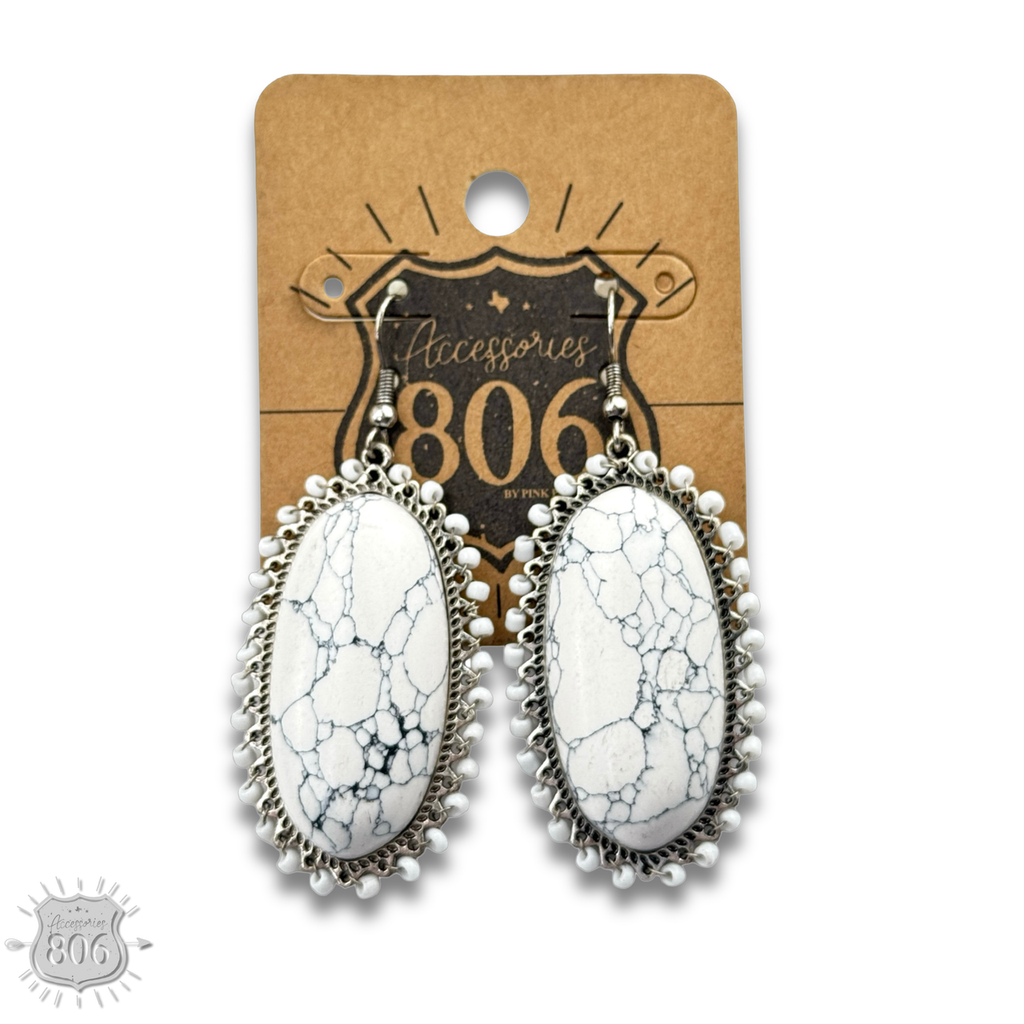 White large stone oval earring, last call