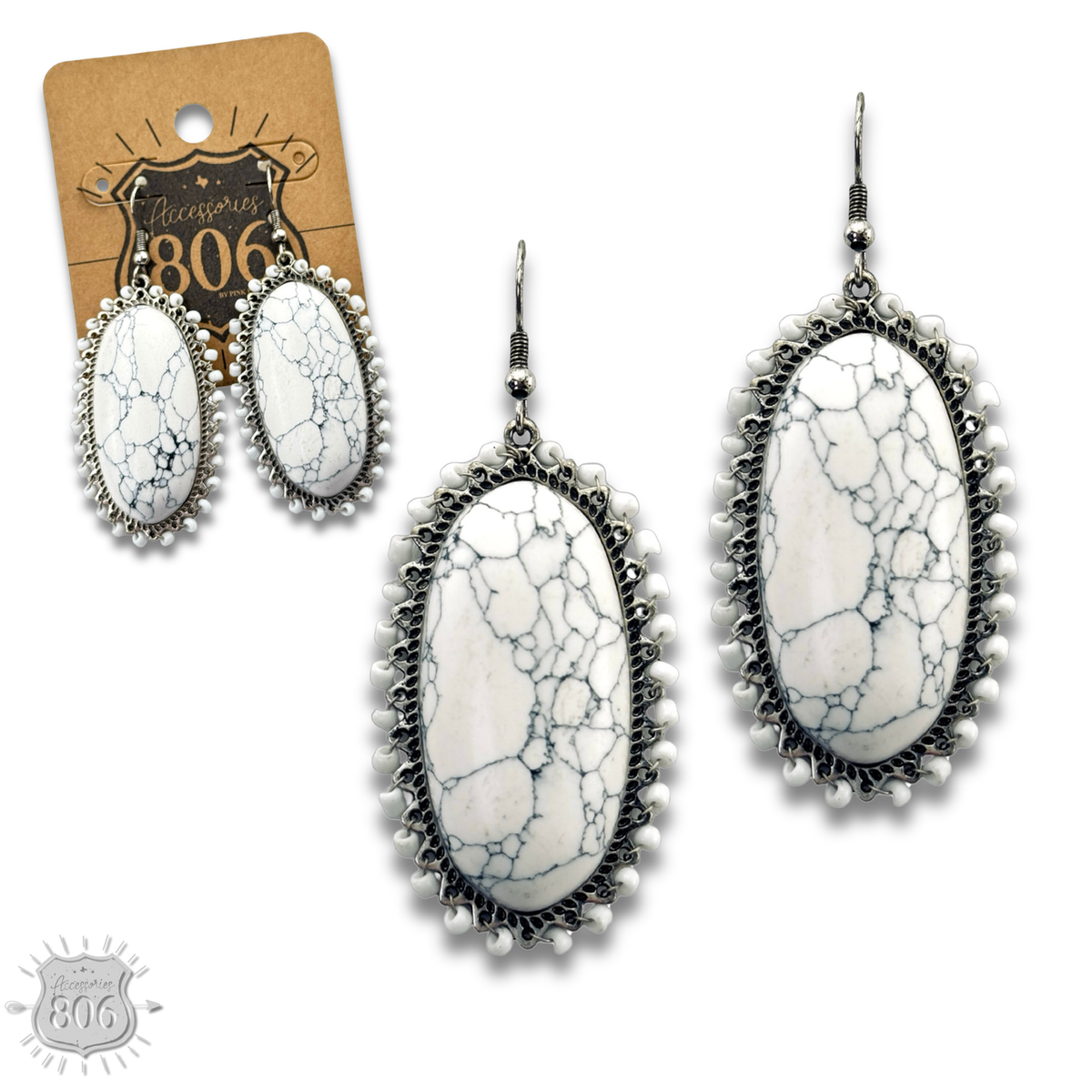 White large stone oval earring, last call