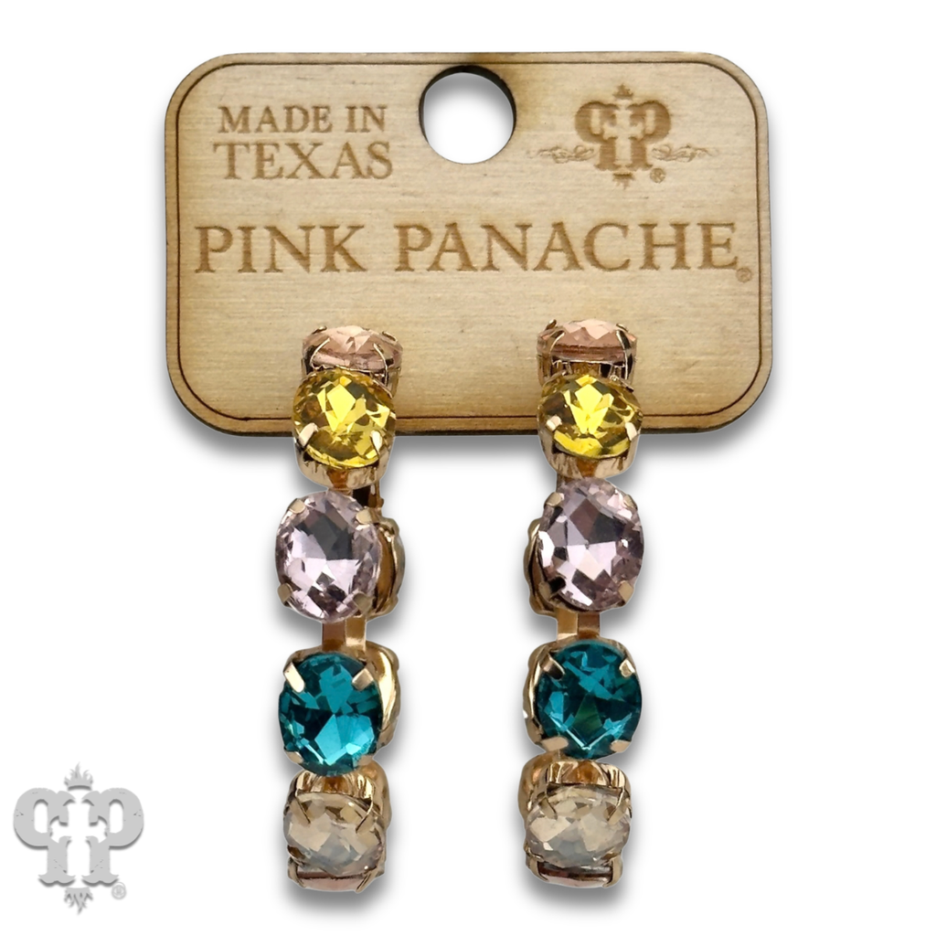 Multi-color oval rhinestone hoop earring - LC