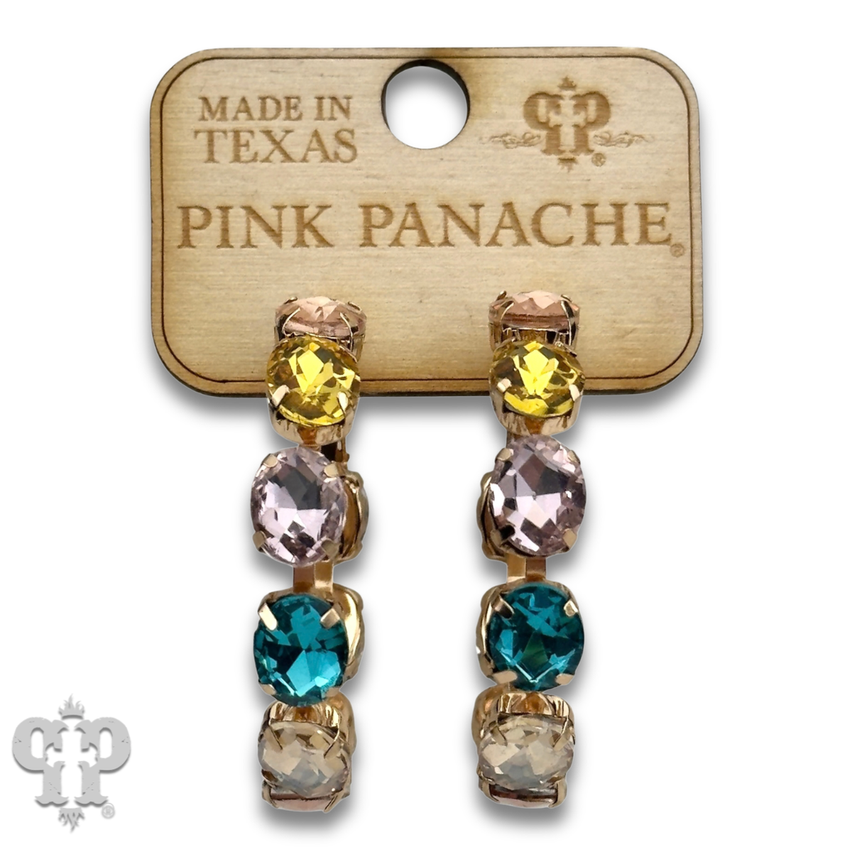 Multi-color oval rhinestone hoop earring - LC