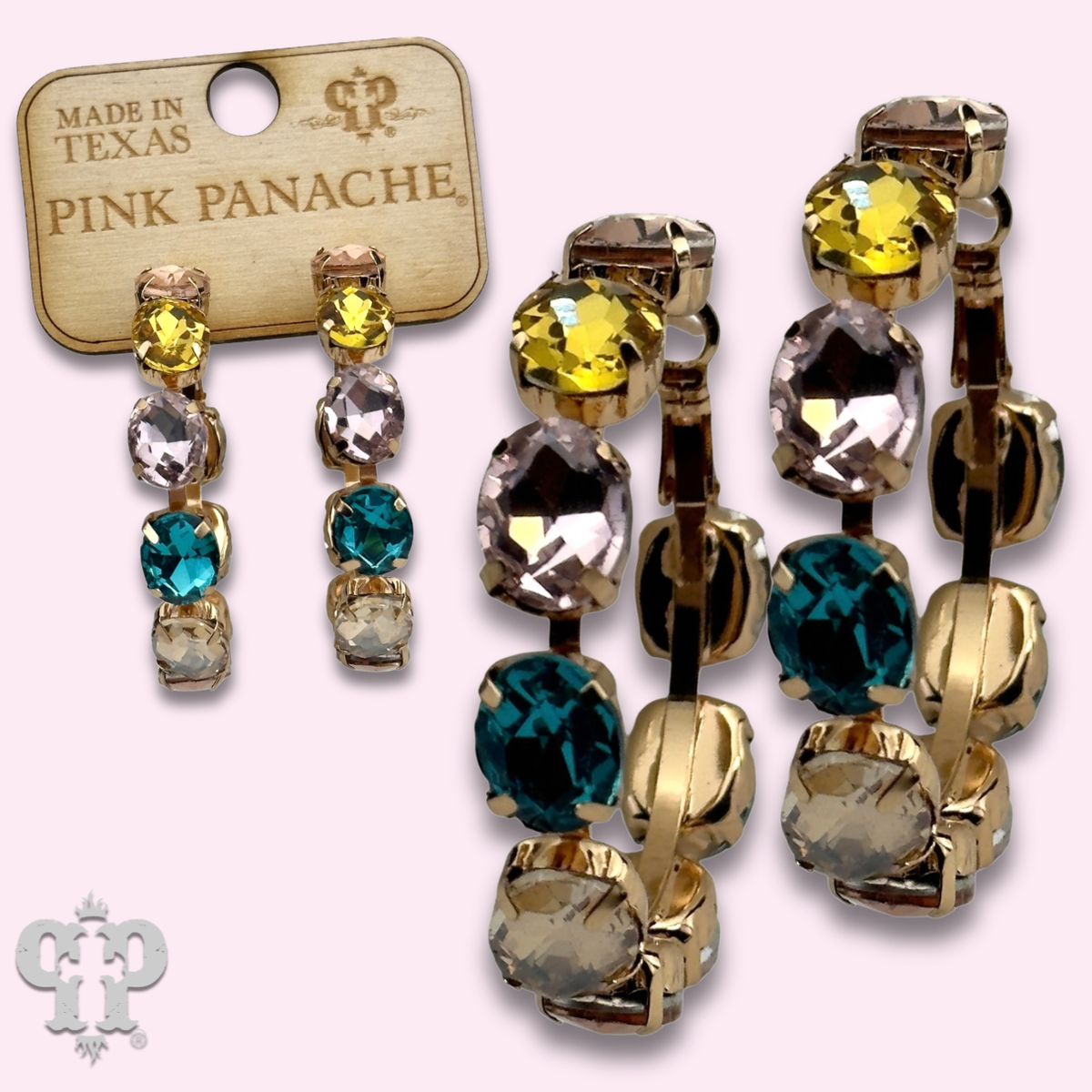 Multi-color oval rhinestone hoop earring - LC