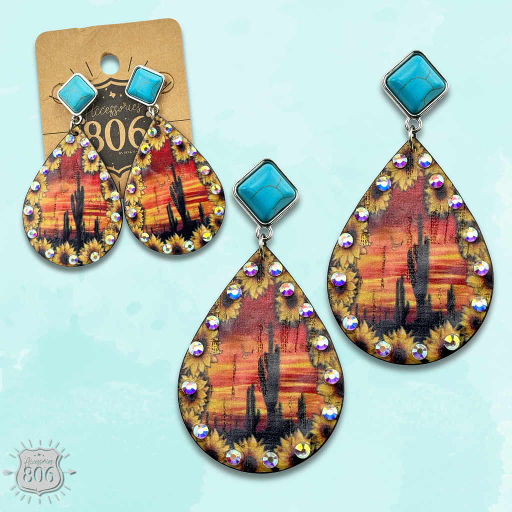 Desert scene teardrop earring, last call