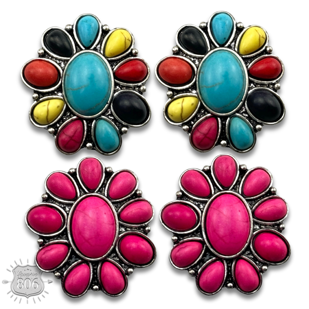 Western stone flower post earring