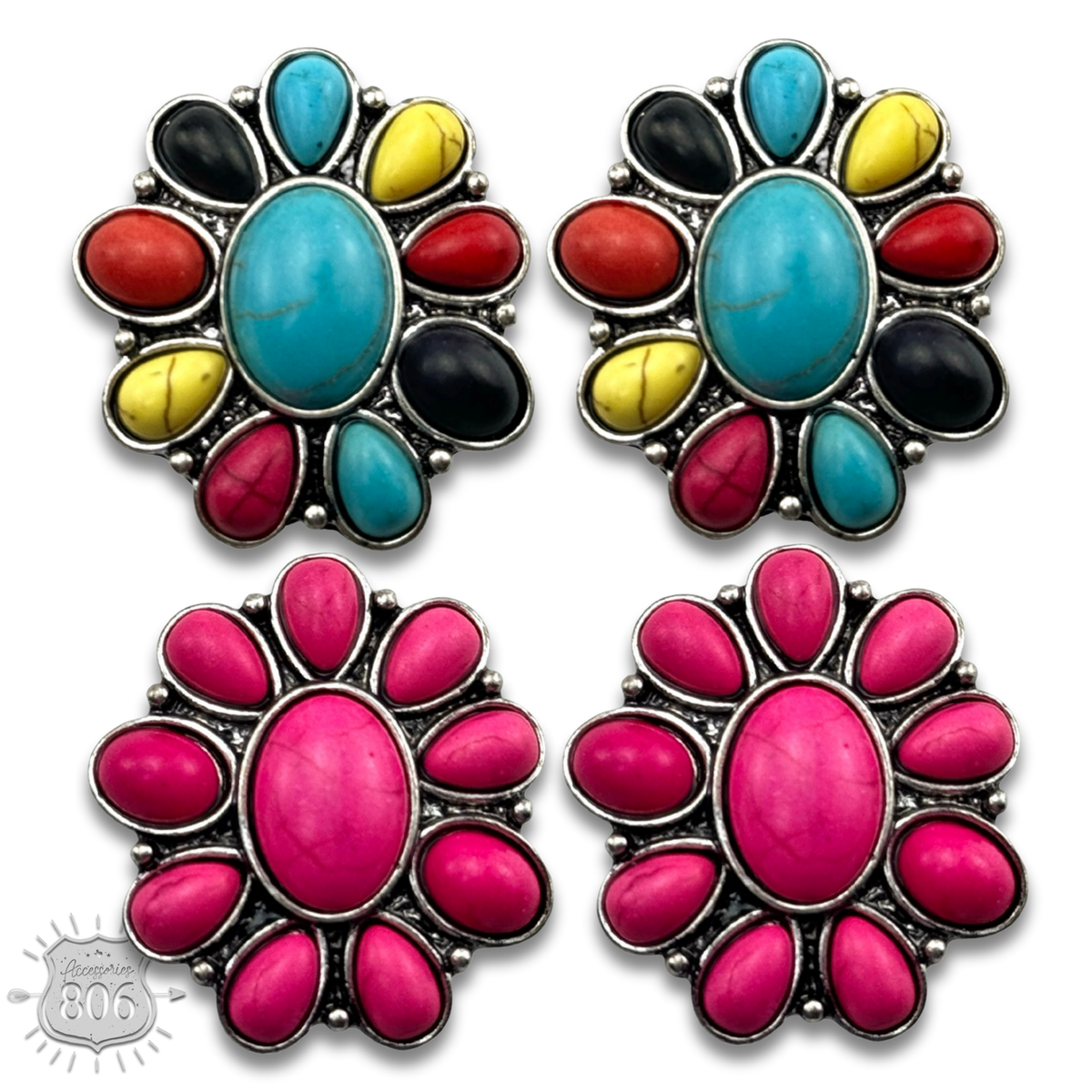 Western stone flower post earring