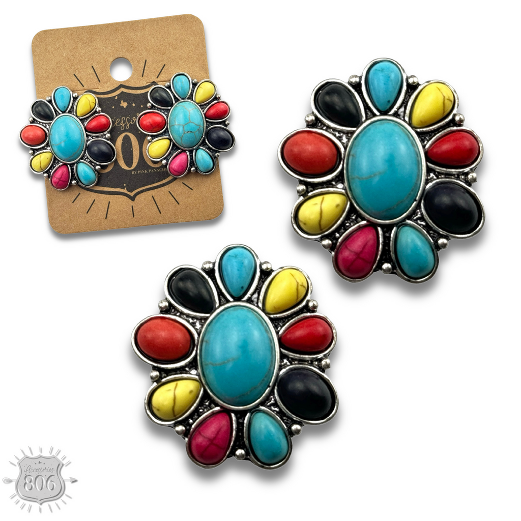 Western stone flower post earring