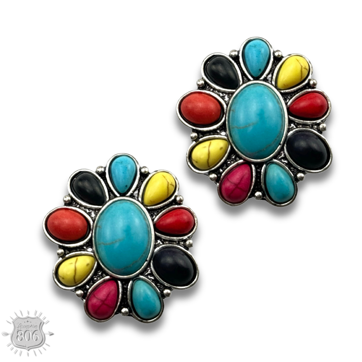 Western stone flower post earring