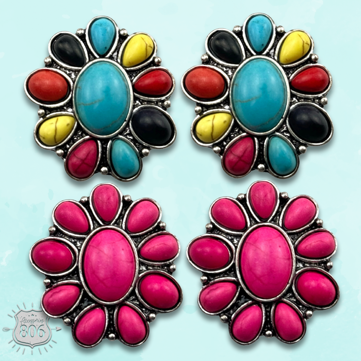 Western stone flower post earring