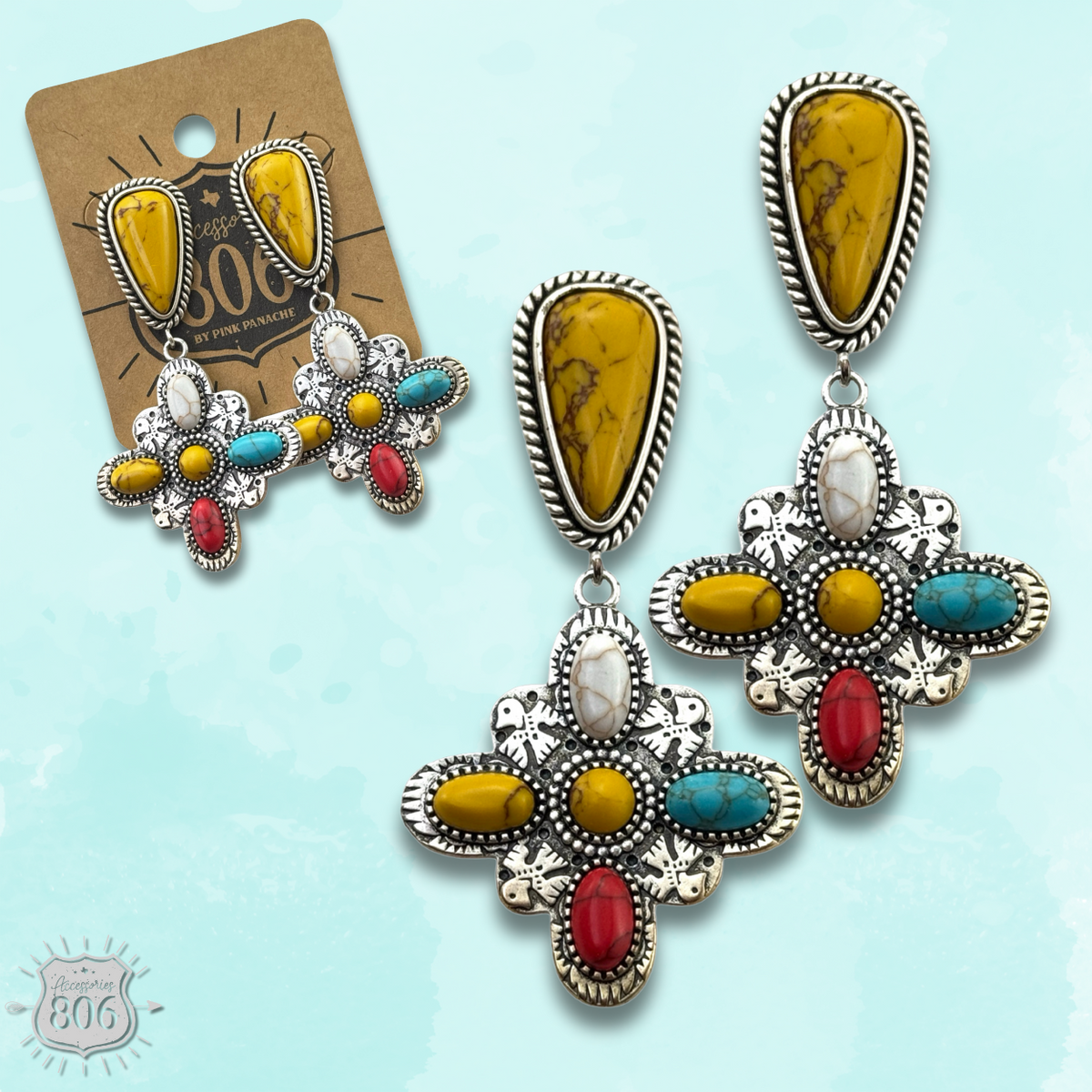 Multi-color four point cross earring, last call