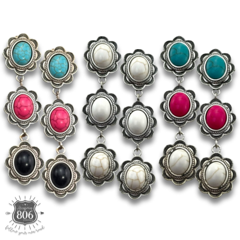 Triple stone scalloped concho earring - LC