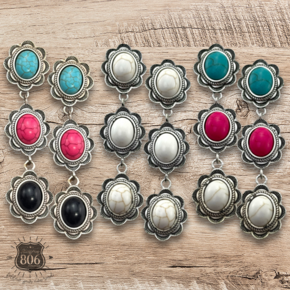 Triple stone scalloped concho earring - LC