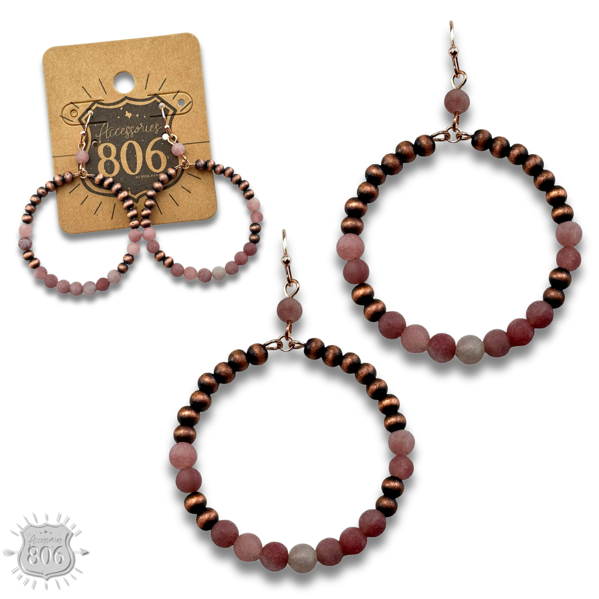 Burnished bead and stone circle earring - LC