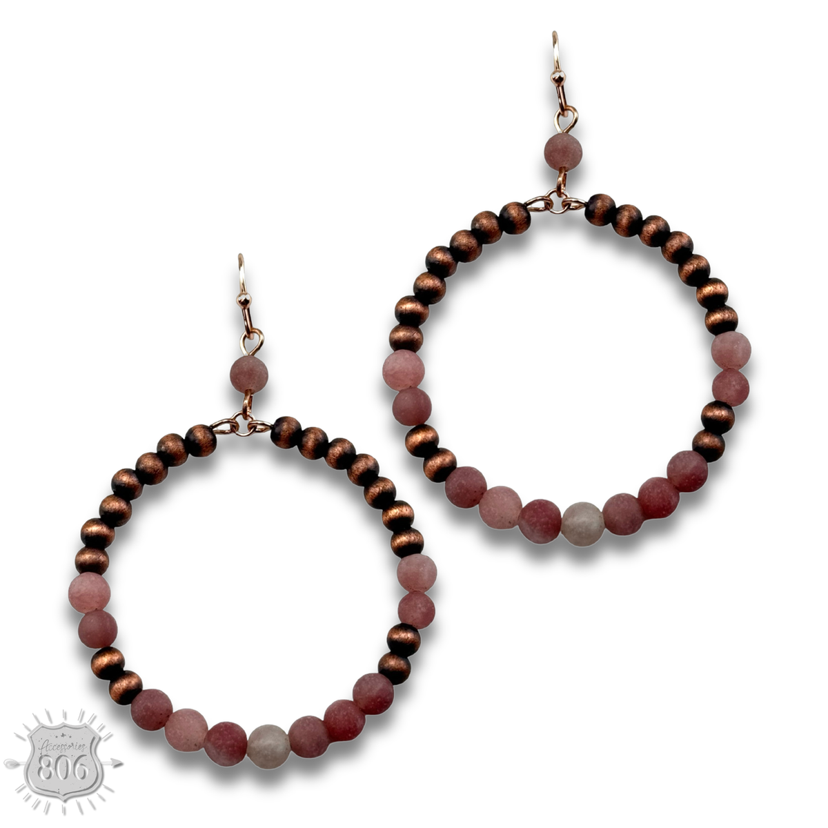 Burnished bead and stone circle earring - LC