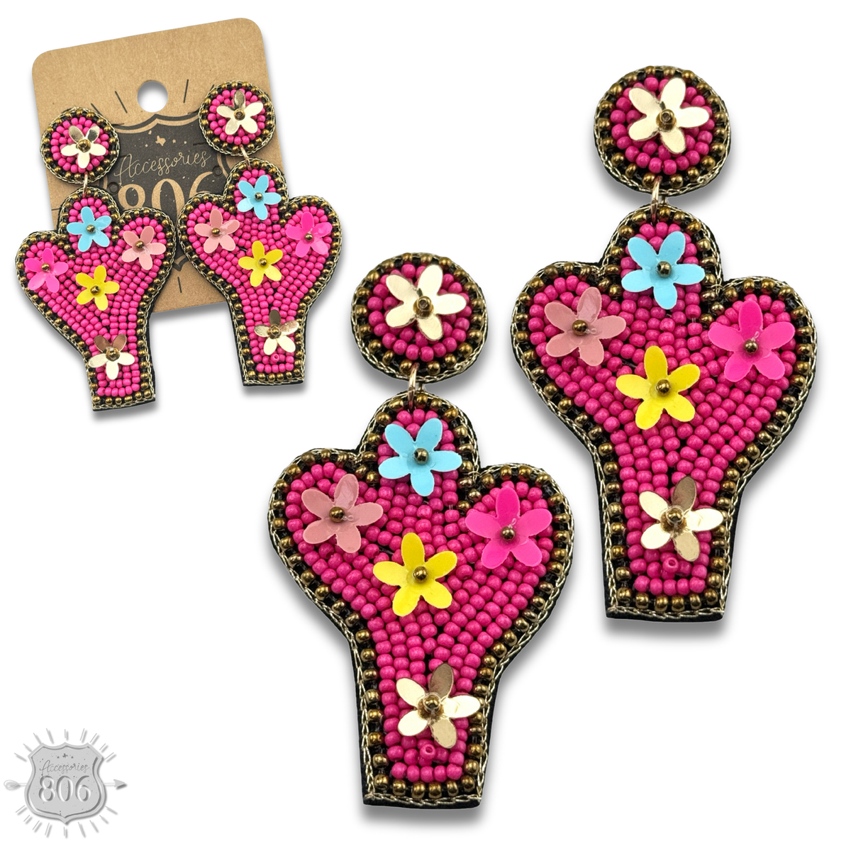 Seed bead cactus earring - LC