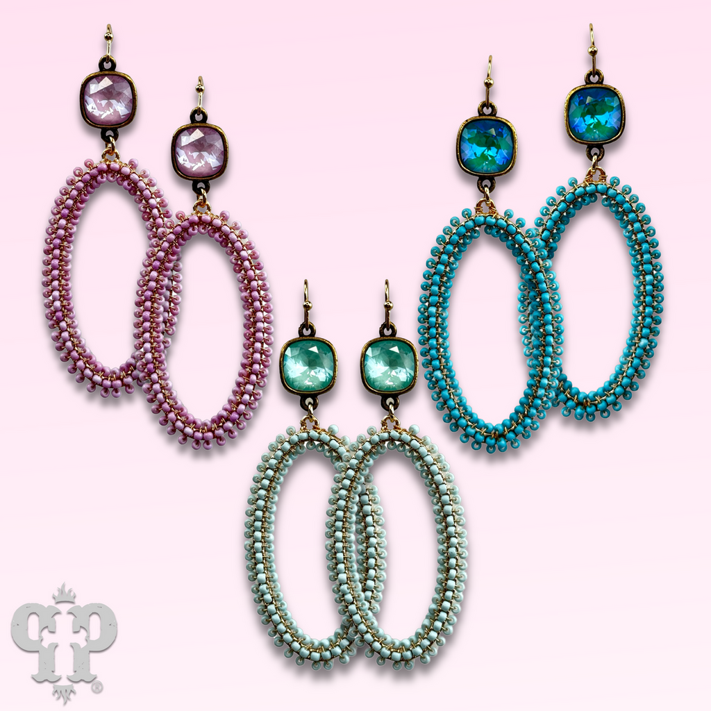 Seed bead wrapped oval shape earring with crystals from Swarovski®