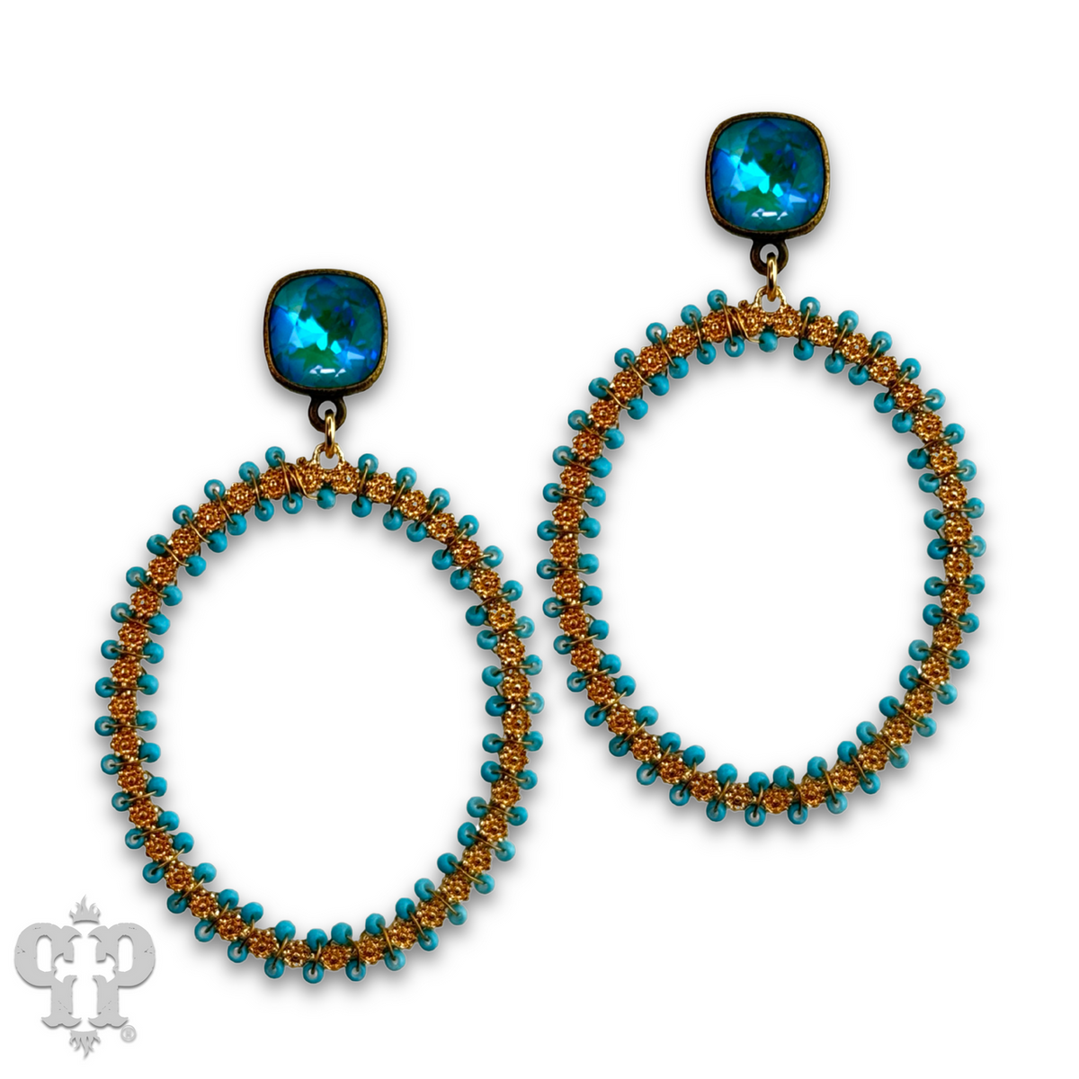 Seed bead wrapped oval earring with crystals from Swarovski®