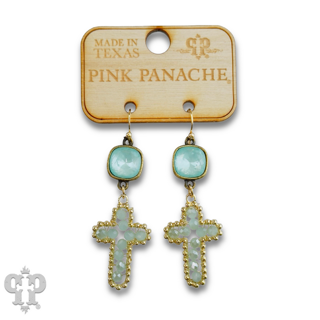 Wire wrapped bead cross earring with crystals from Swarovski®