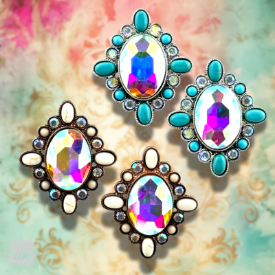 Western oval rhinestone post earring
