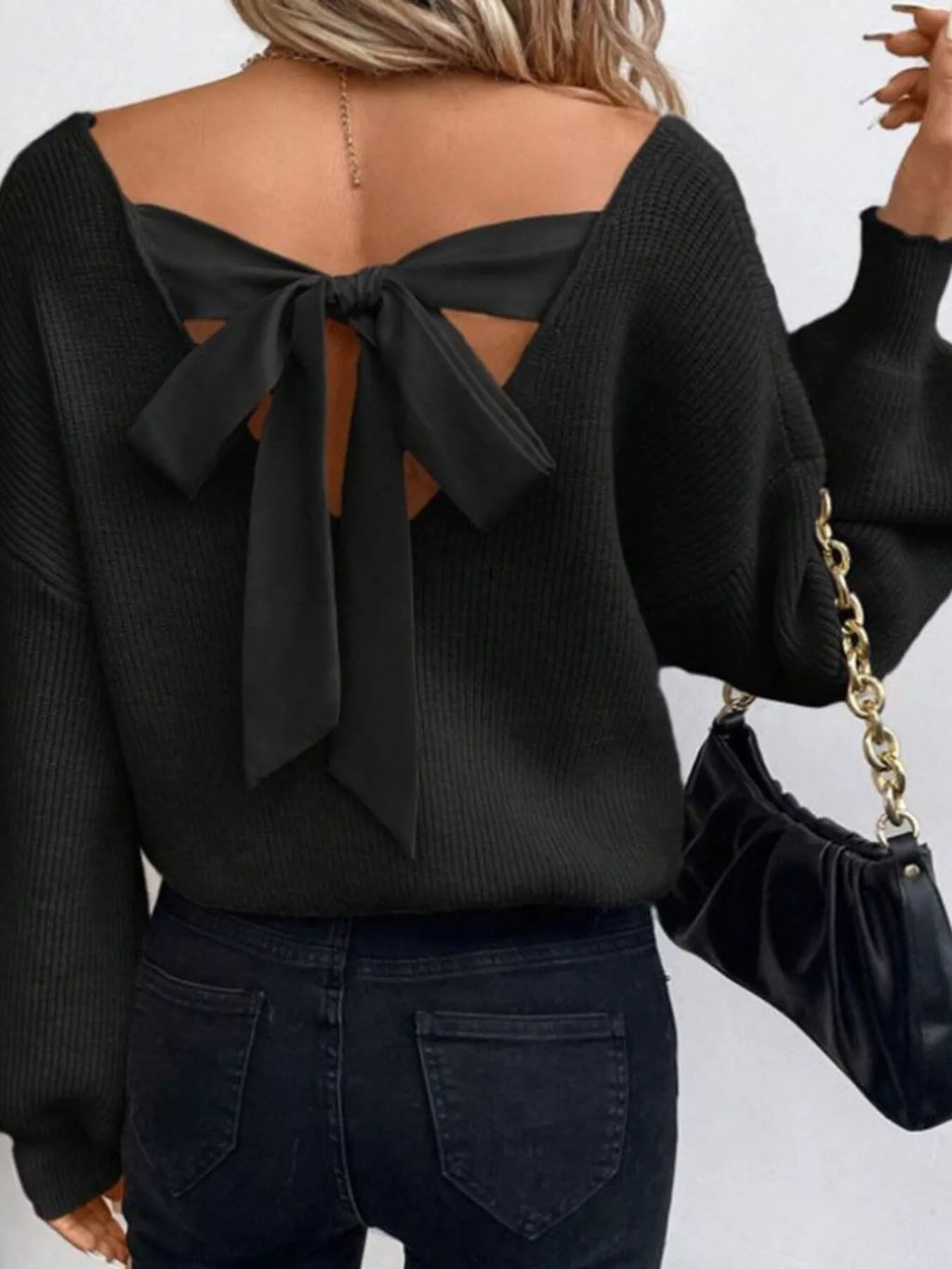 Back Bow V-Neck Sweater