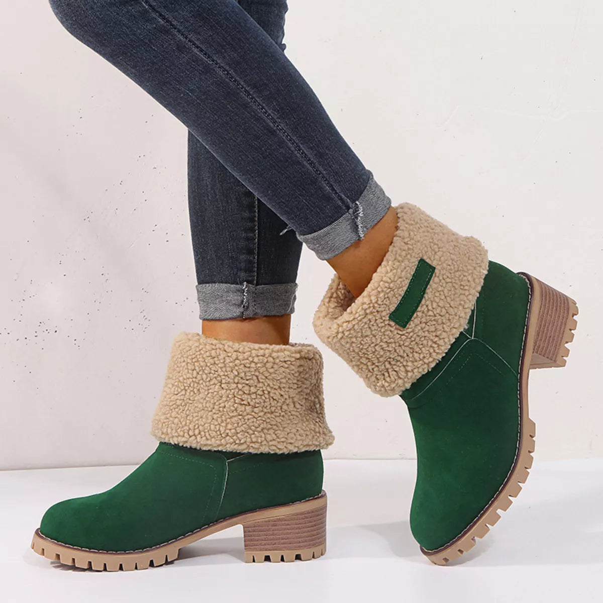 Round Toe Block Heels Boots
