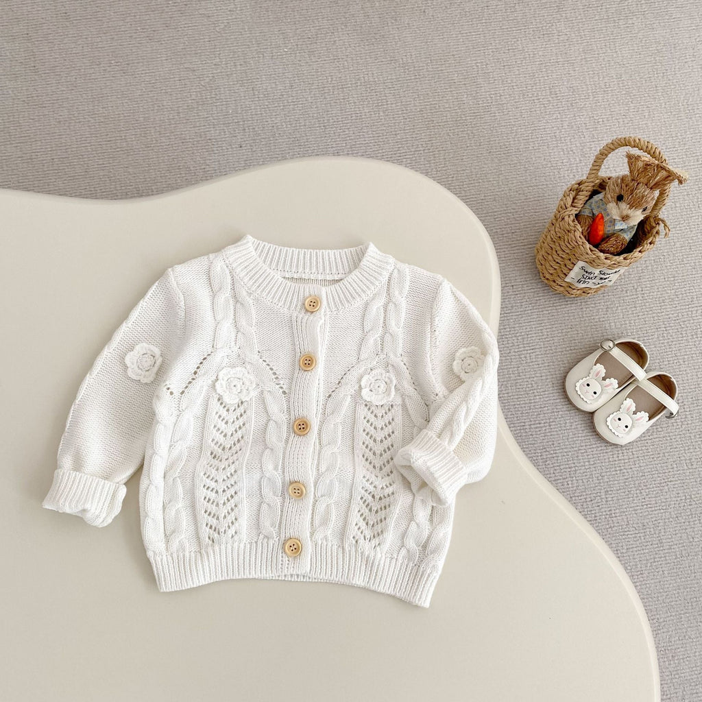 Baby Girl Hand Crocheting Flowers Twist Knit Pure Cotton Jacket