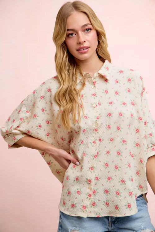 BiBi Flower Printed Short Dolman Blouse Top