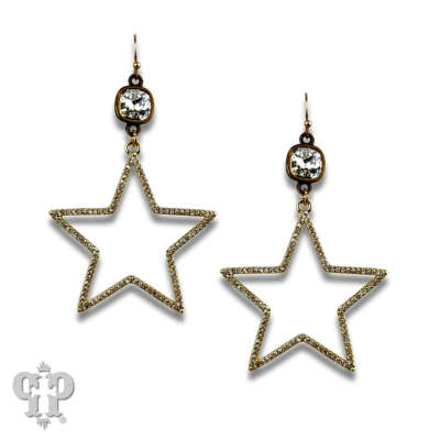 Gold open star earring, Austrian crystal - LC