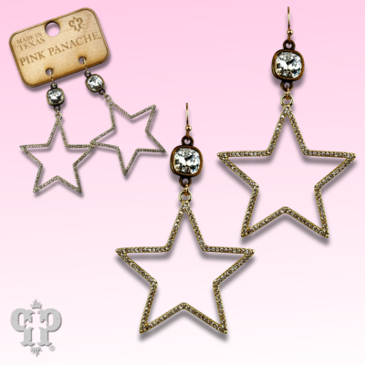 Gold open star earring, Austrian crystal - LC