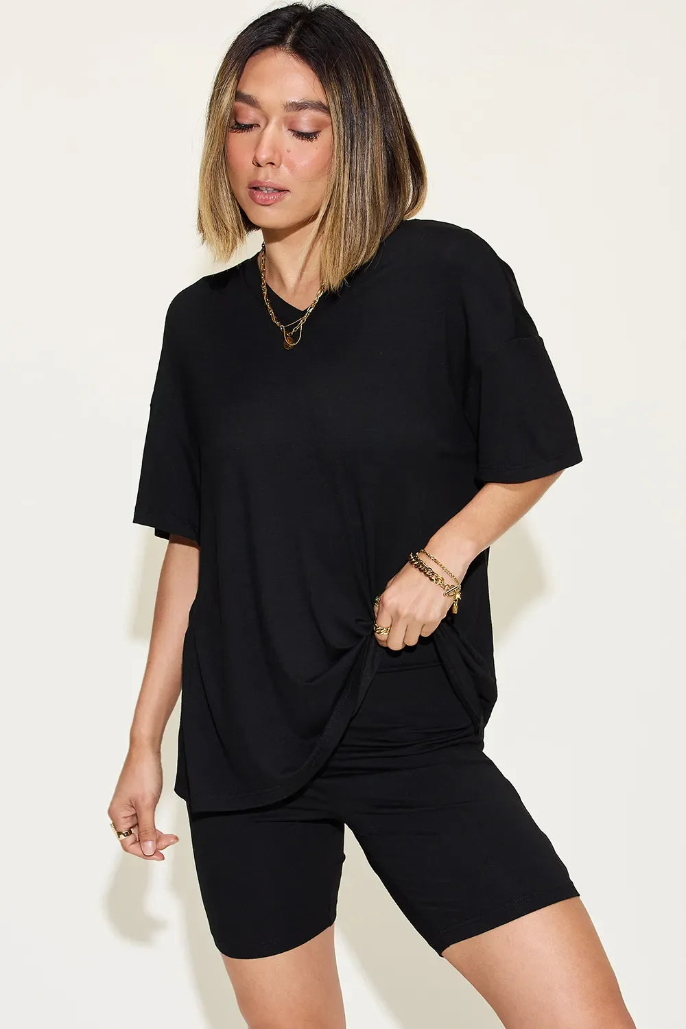 V-Neck Drop Shoulder T-Shirt and Shorts Set