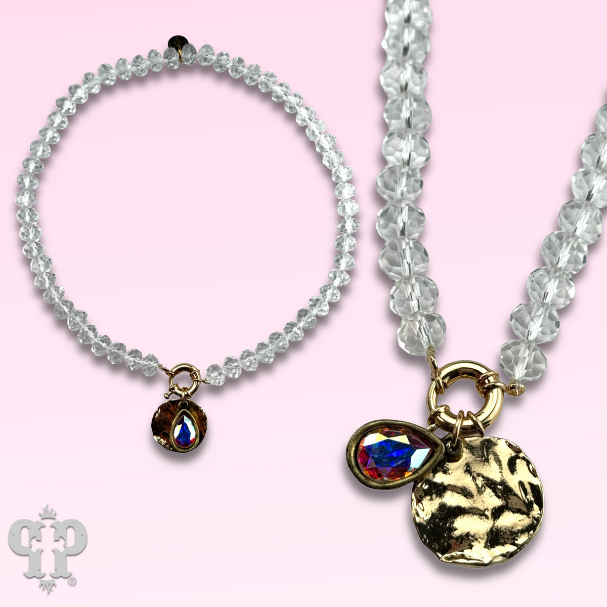 Clear crystal bead necklace with Austrian crystal - LC