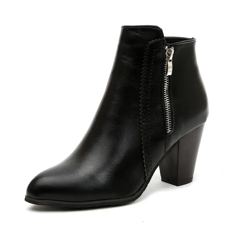 PU Leather Block Heel Boots