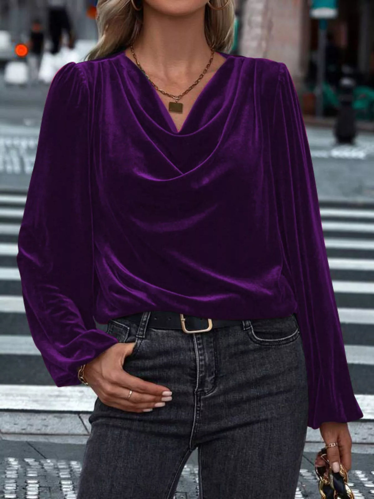 Full Size Velvet Cowl Neck Blouse Plus Size