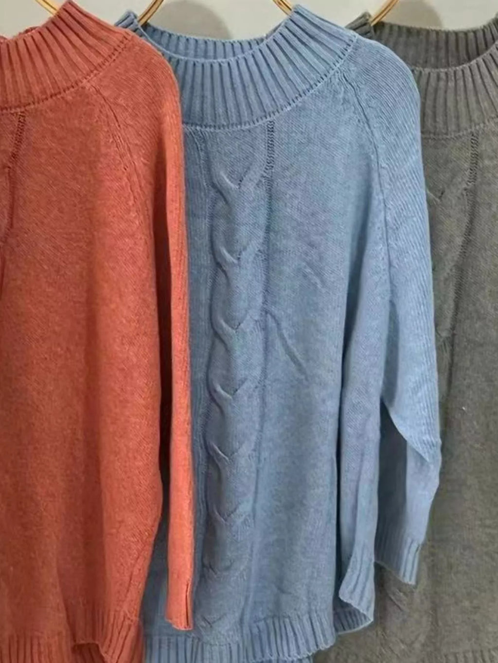 Full Size Cable-Knit Long Sleeve Sweater Plus Size