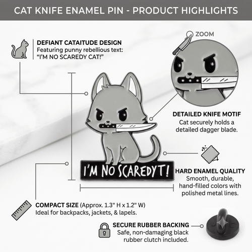 "I'm No Scaredy Cat" Pin – Funny Cat Enamel Pin for Collectors
