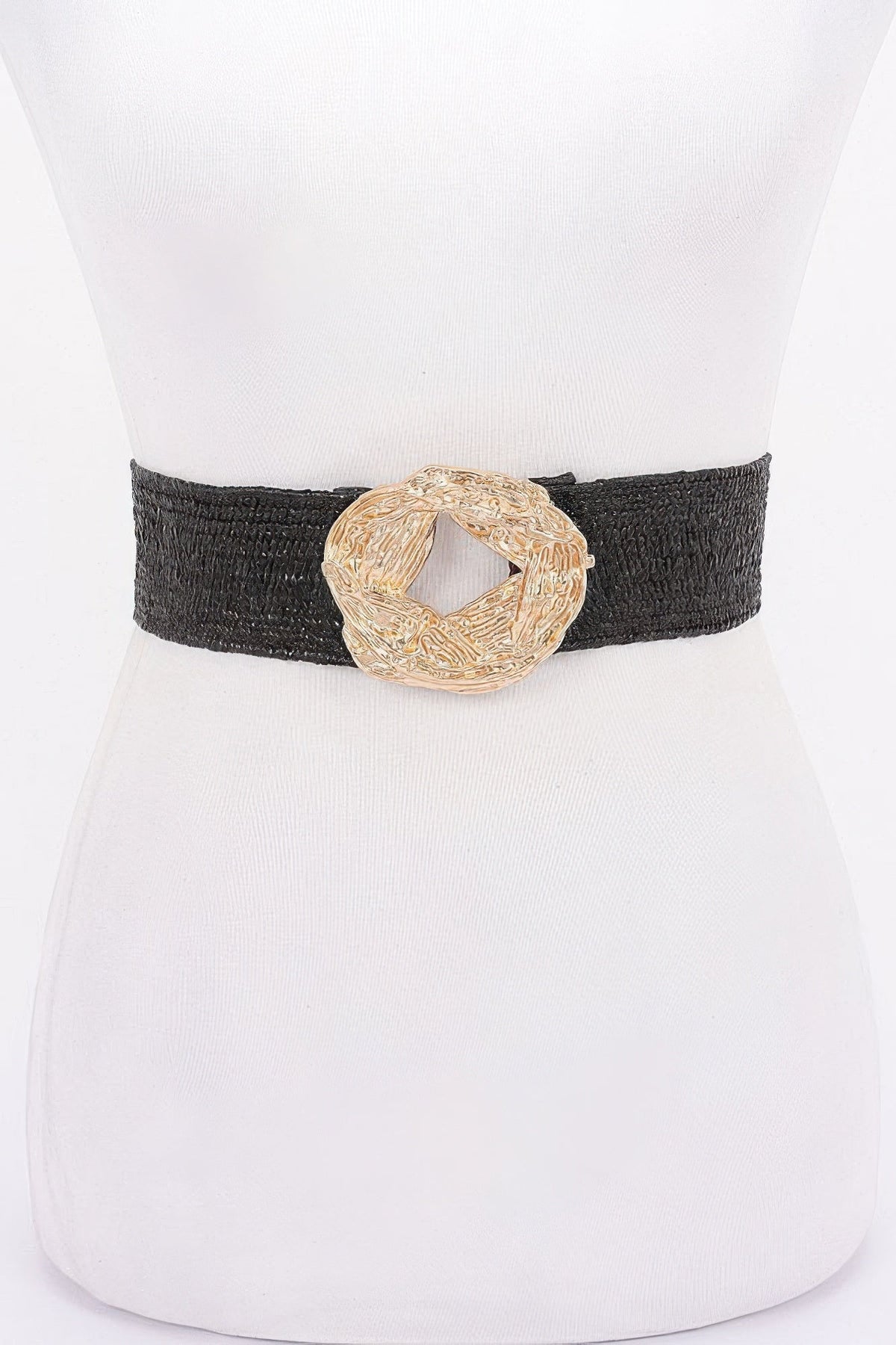 Metal Buckle Elastic Faux Straw Belt