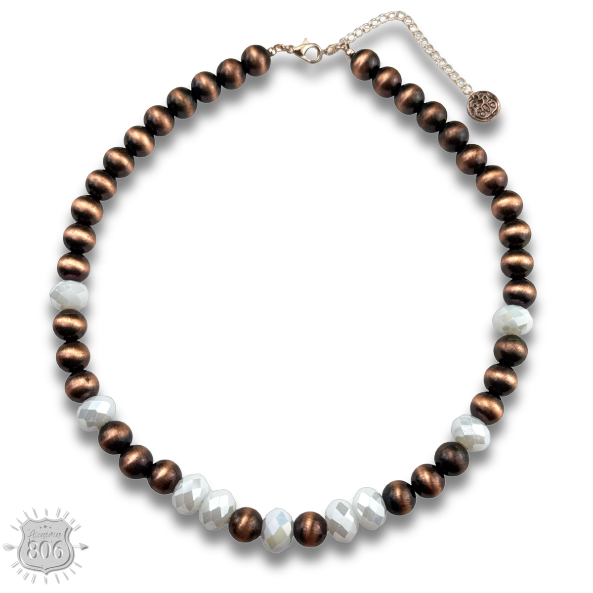 Burnished bead and stone necklace - LC