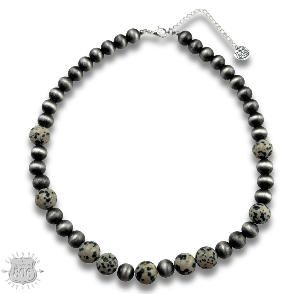 Burnished bead and stone necklace - LC