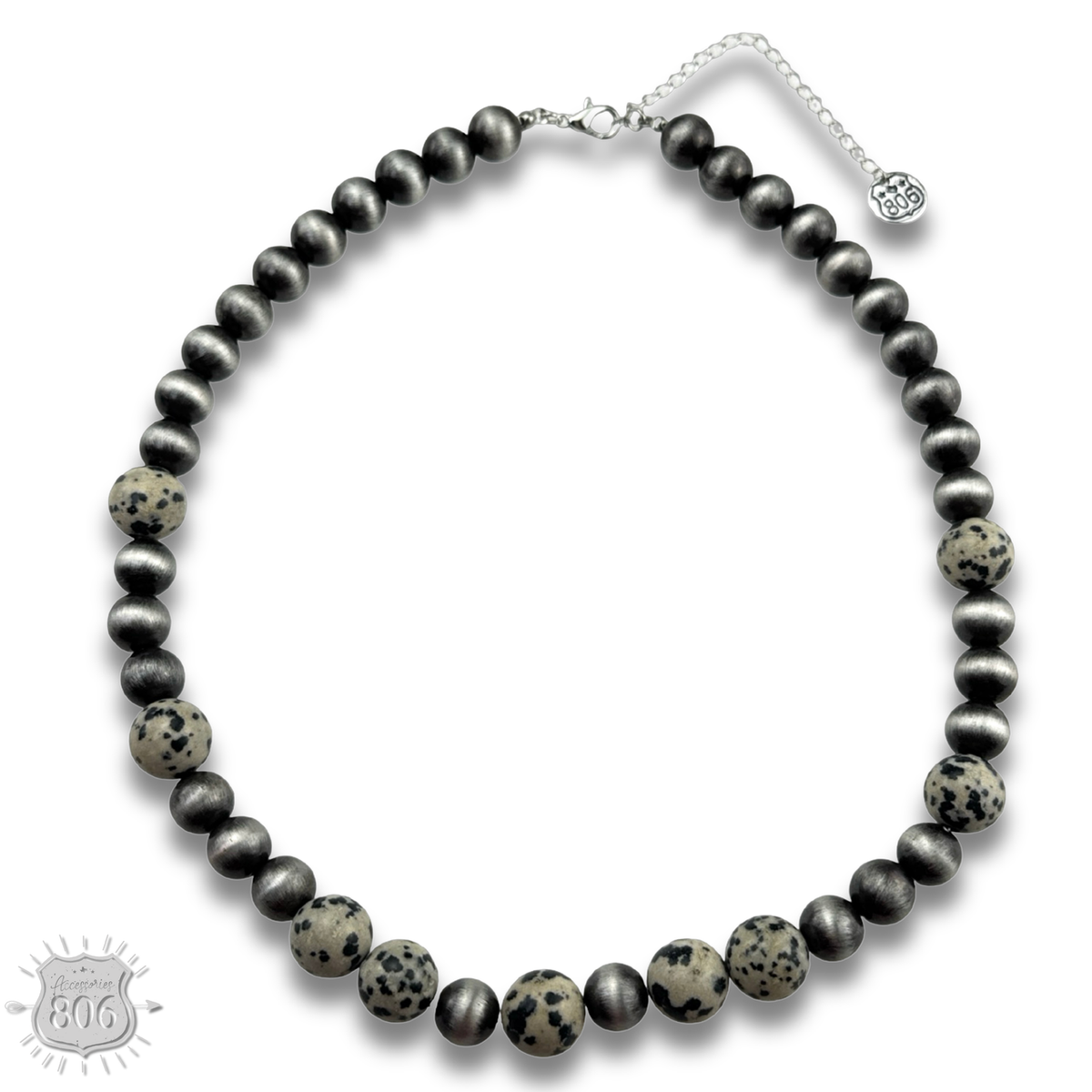 Burnished bead and stone necklace - LC