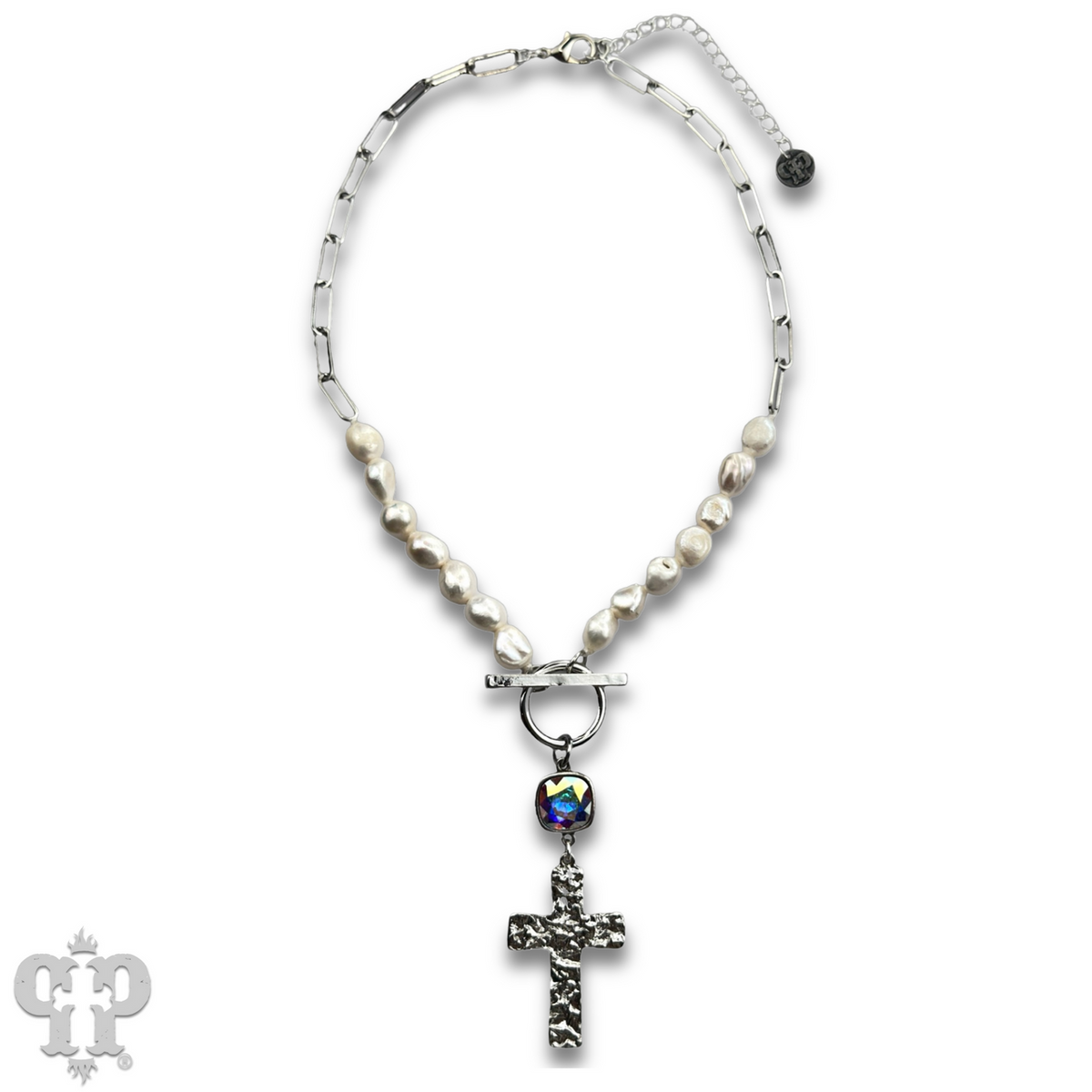 Freshwater pearl and cross neckace with crystals from Swarovski®